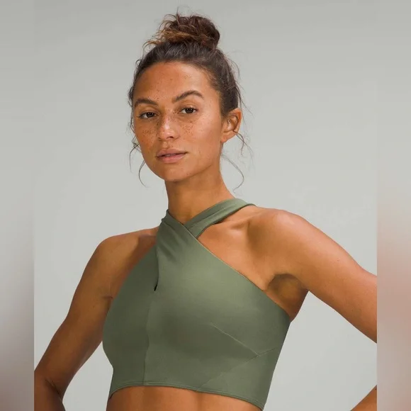 Lululemon Nulu Wrap-Front Longline Bra *Light Support, A/B Cup Green Twill sz 4 - Picture 3 of 8